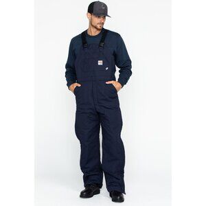 Carhartt Mens Navy Blue FR Duck Bib Overall Quilt Lined pockets Sz 34 x 30 New